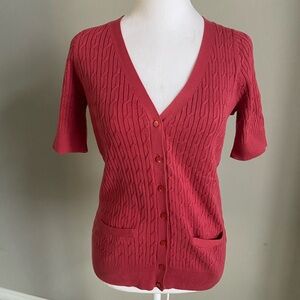 Talbots Pima Cotton Red Cable Knit Cardigan Top
